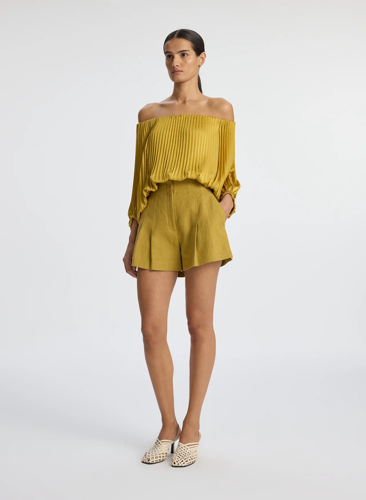SIENA SATIN PLEATED OFF THE SHOULDER TOP - Romi Boutique