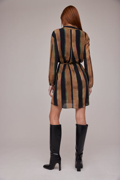 LONG SLEEVE TUNIC DRESS IN GOLDEN STRIPES - Romi Boutique