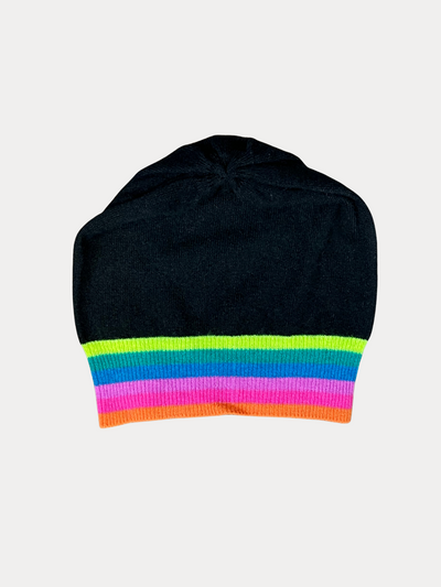 RAINBOW STRIPE HAT IN BLACK W/ NEON RAINBOW - Romi Boutique