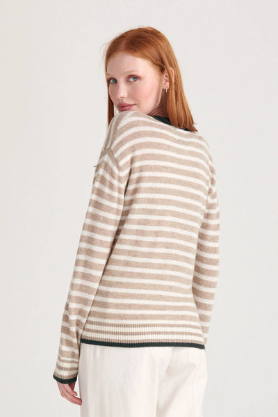 TIPPED STRIPE VEE IN LIGHT BROWN - Romi Boutique