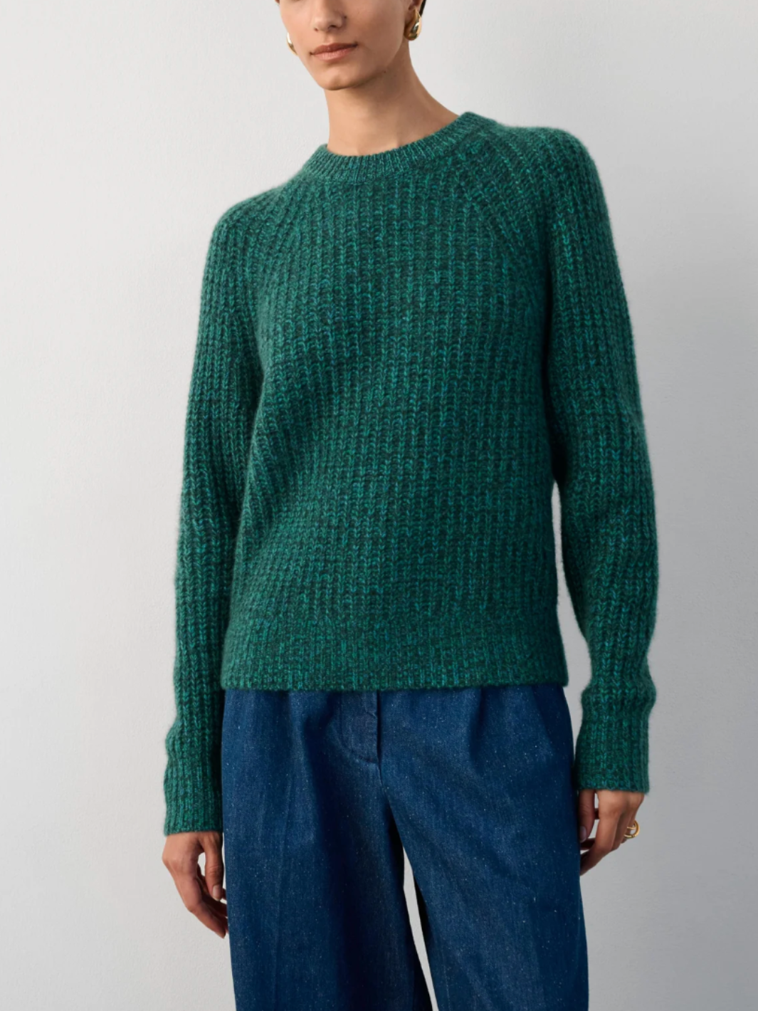 CASHMERE MARLED CREWNECK IN GREEN MARL - Romi Boutique