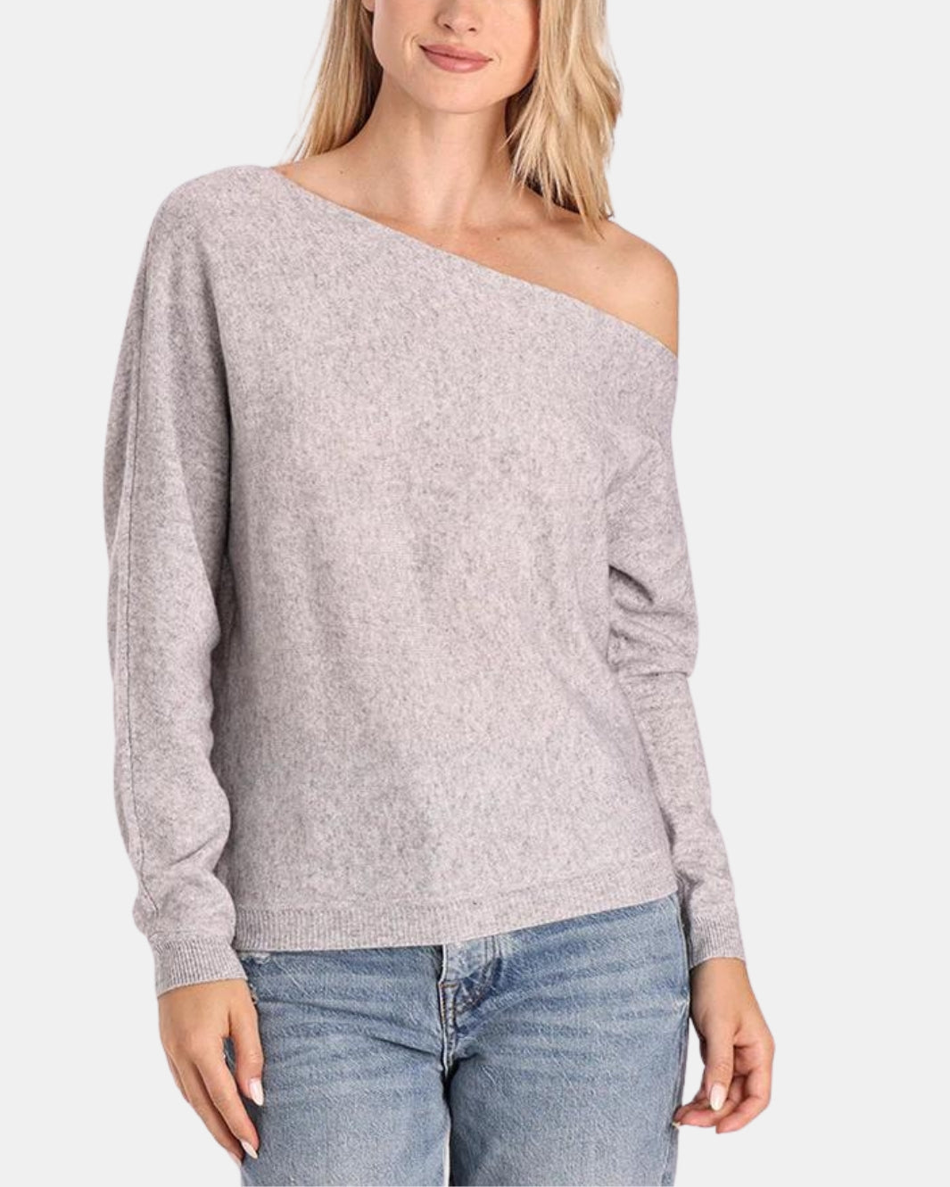COTTON CASHMERE OFF THE SHOULDER TOP IN LIGHT HEATHER GREY - Romi Boutique