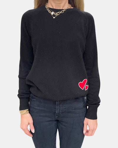 CASHMERE EMBROIDERED HEART SWEATSHIRT IN BLACK COMBO - Romi Boutique