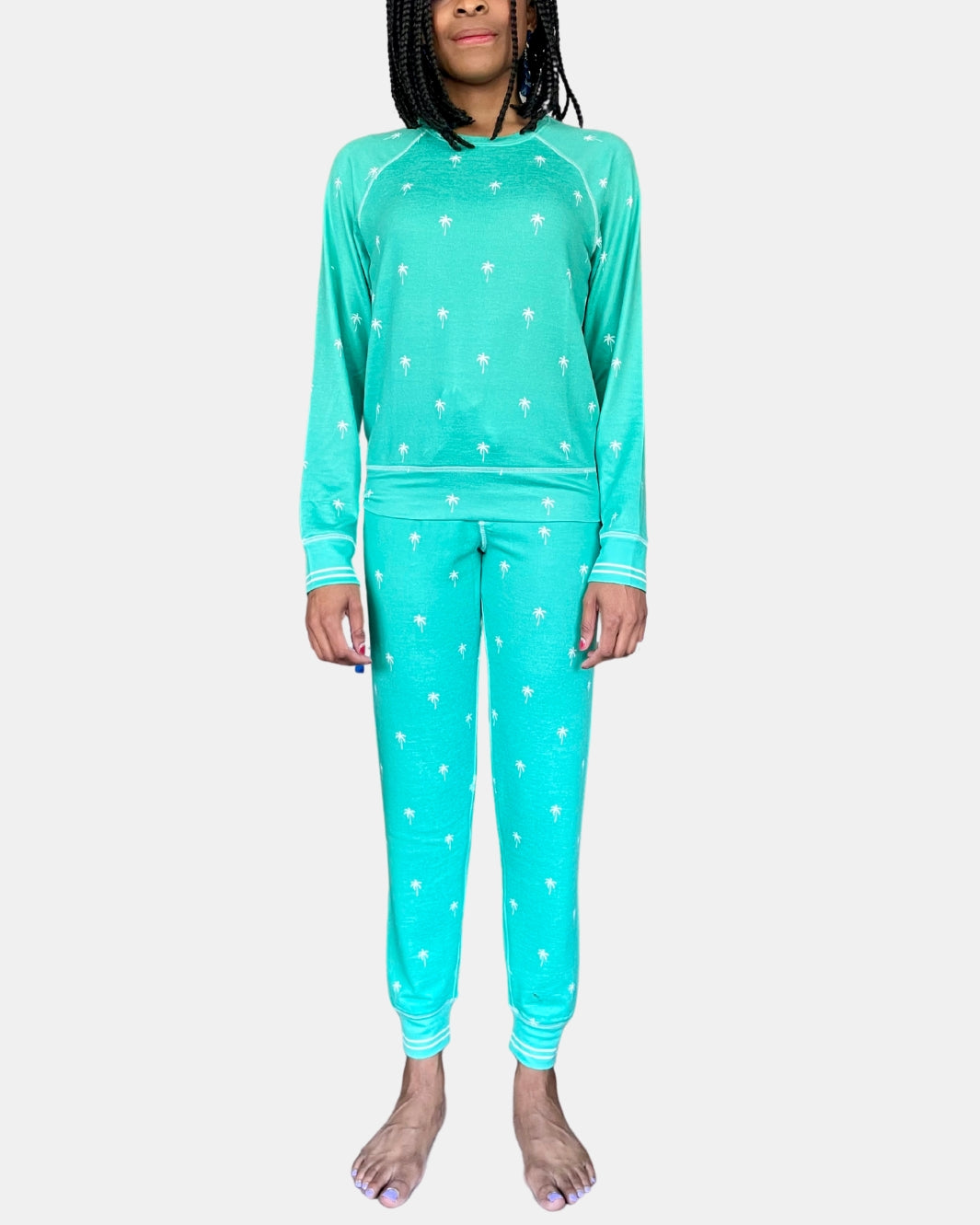 BEACH MORE WORRY LESS PJ SET IN GREEN FLARE - Romi Boutique