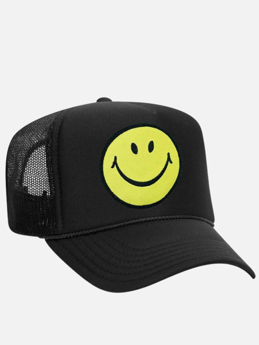 SMILEY VINTAGE TRUCKER HAT IN BLACK - Romi Boutique