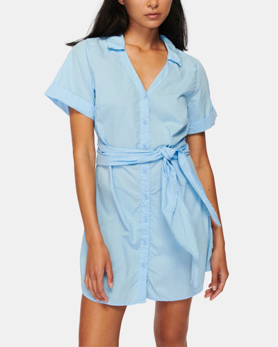 NIDA WRAPPED BUTTON UP DRESS IN BLUE - Romi Boutique