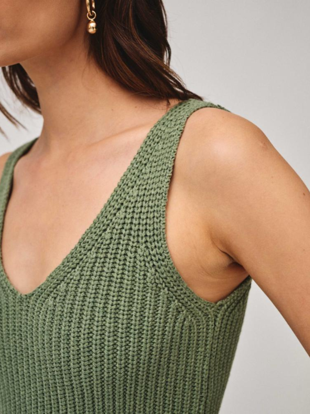 COTTON LINEN RIBBED TANK TOP IN FADED MATCHA - Romi Boutique