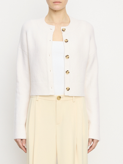 CROPPED BUTTON CARDIGAN IN OFF WHITE - Romi Boutique