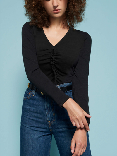 CAMBRIA GATHERED LONG SLEEVE IN JET BLACK - Romi Boutique