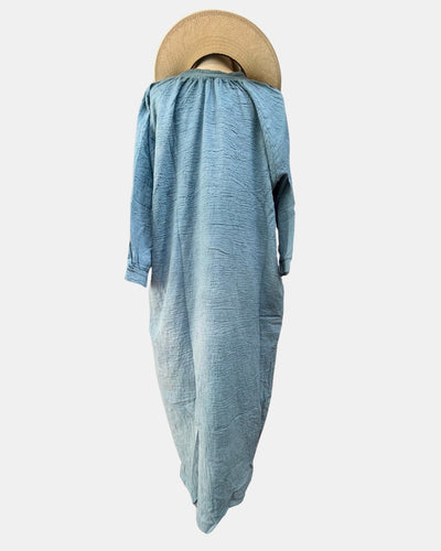 GAUZE PEASANT MAXI DRESS IN TEAL WASH - Romi Boutique