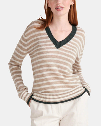 TIPPED STRIPE VEE IN LIGHT BROWN - Romi Boutique