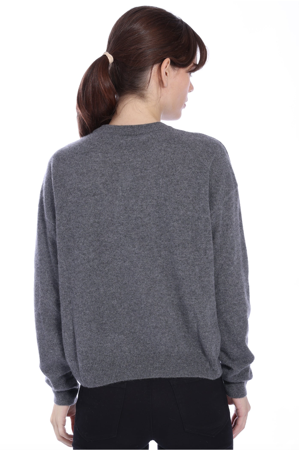 CASHMERE BOXY PULLOVER W/ PATCHES IN CHARCOAL HEARTHER GREY - Romi Boutique
