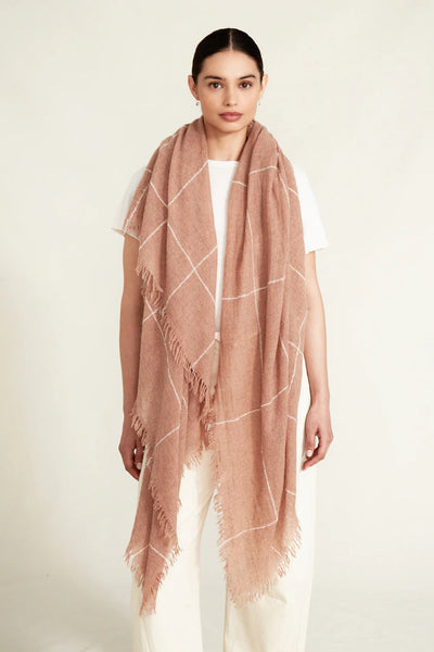 WINDOWPANE CASHMERE SCARF IN EGRET - Romi Boutique