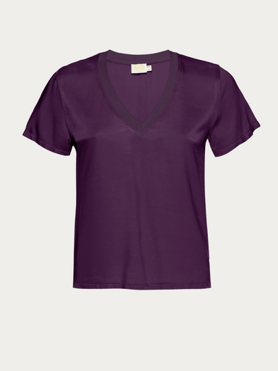 JUNE SATIN V NECK TEE IN FIG JAM - Romi Boutique