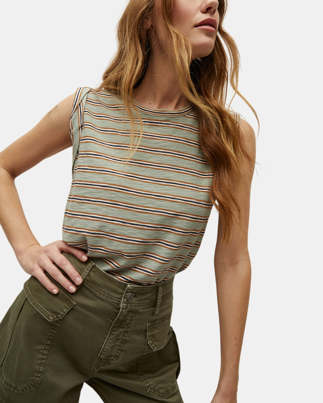 DREE MUSCLE TEE IN SAGE MULTI - Romi Boutique