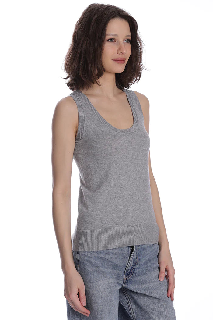 SUPIMA COTTON CASHMERE SCOOP NECK TANK IN ASH GREY - Romi Boutique