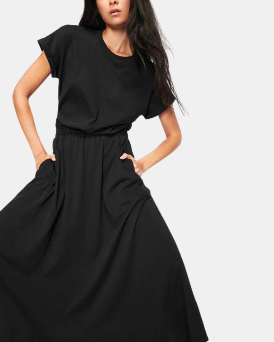 GARCELLE SEAMED T-SHIRT DRESS IN JET BLACK - Romi Boutique