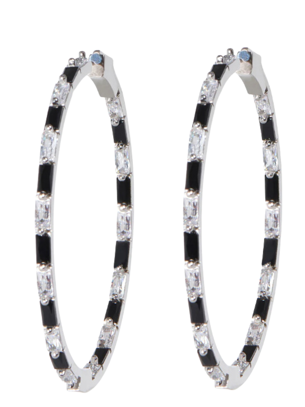 BAGUETTE HOOPS IN BLACK AND WHITE - Romi Boutique
