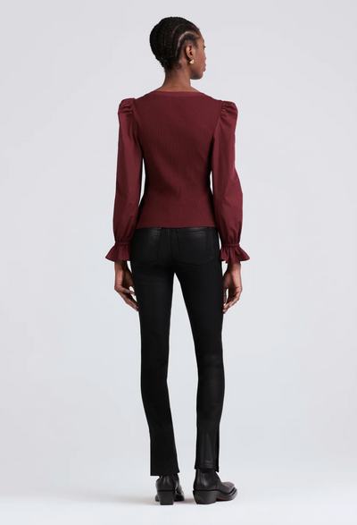 AISHAH SCOOP NECK LONG SLEEVE RIBBED TOP IN BURGUNDY - Romi Boutique