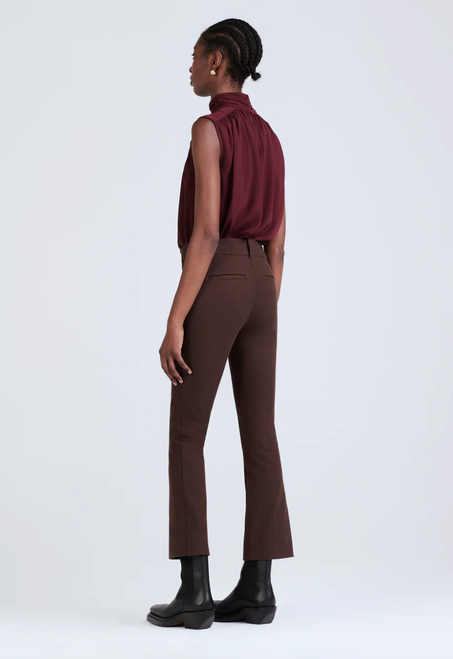 CROSBY CROPPED FLARE TROUSER IN CHOCOLATE - Romi Boutique