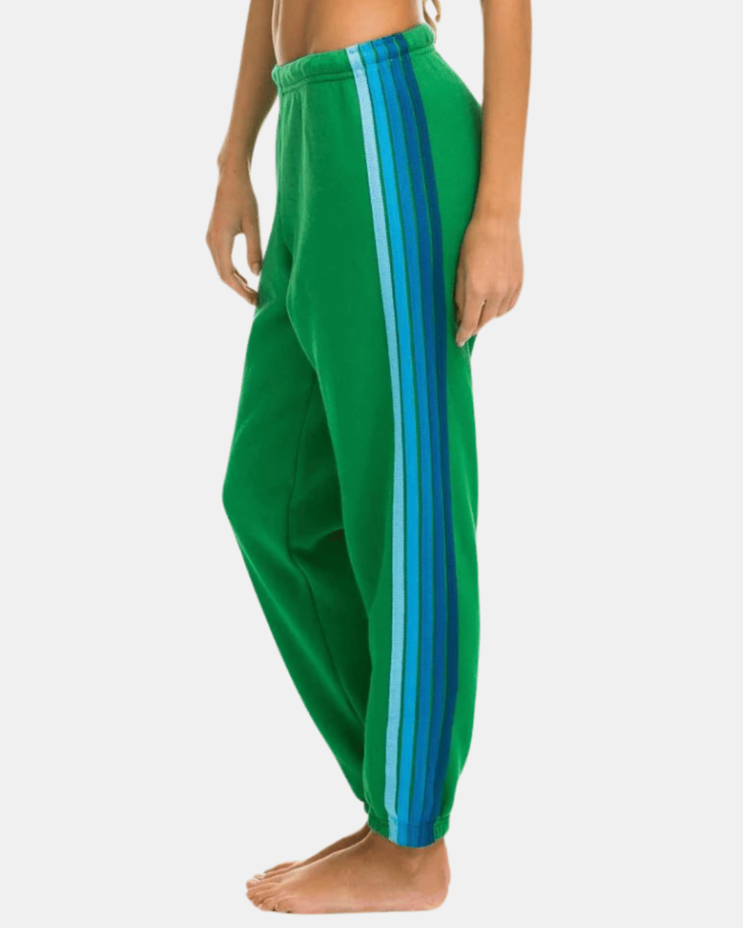 5 STRIPE WOMEN'S SWEATPANT IN KELLY GREEN AND BLUE - Romi Boutique