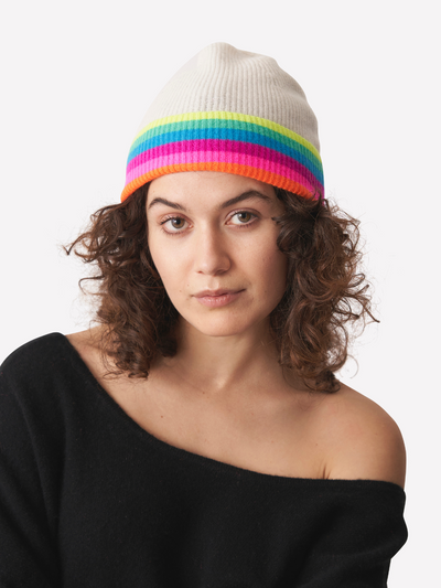 RAINBOW STRIPE HAT IN ORG WHITE W/ NEON RAINBOW - Romi Boutique
