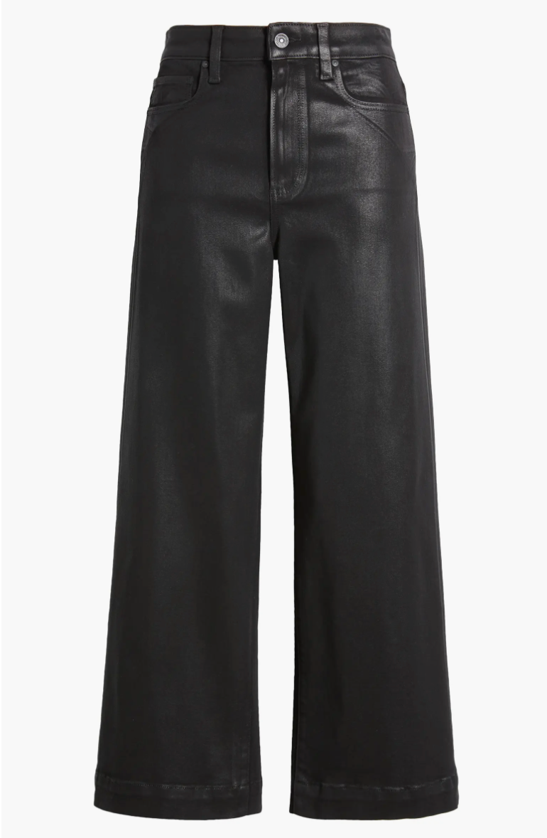 ANESSA WIDE LEG FAUX LEATHER PANT IN BLACK FOG LUXE COATING - Romi Boutique
