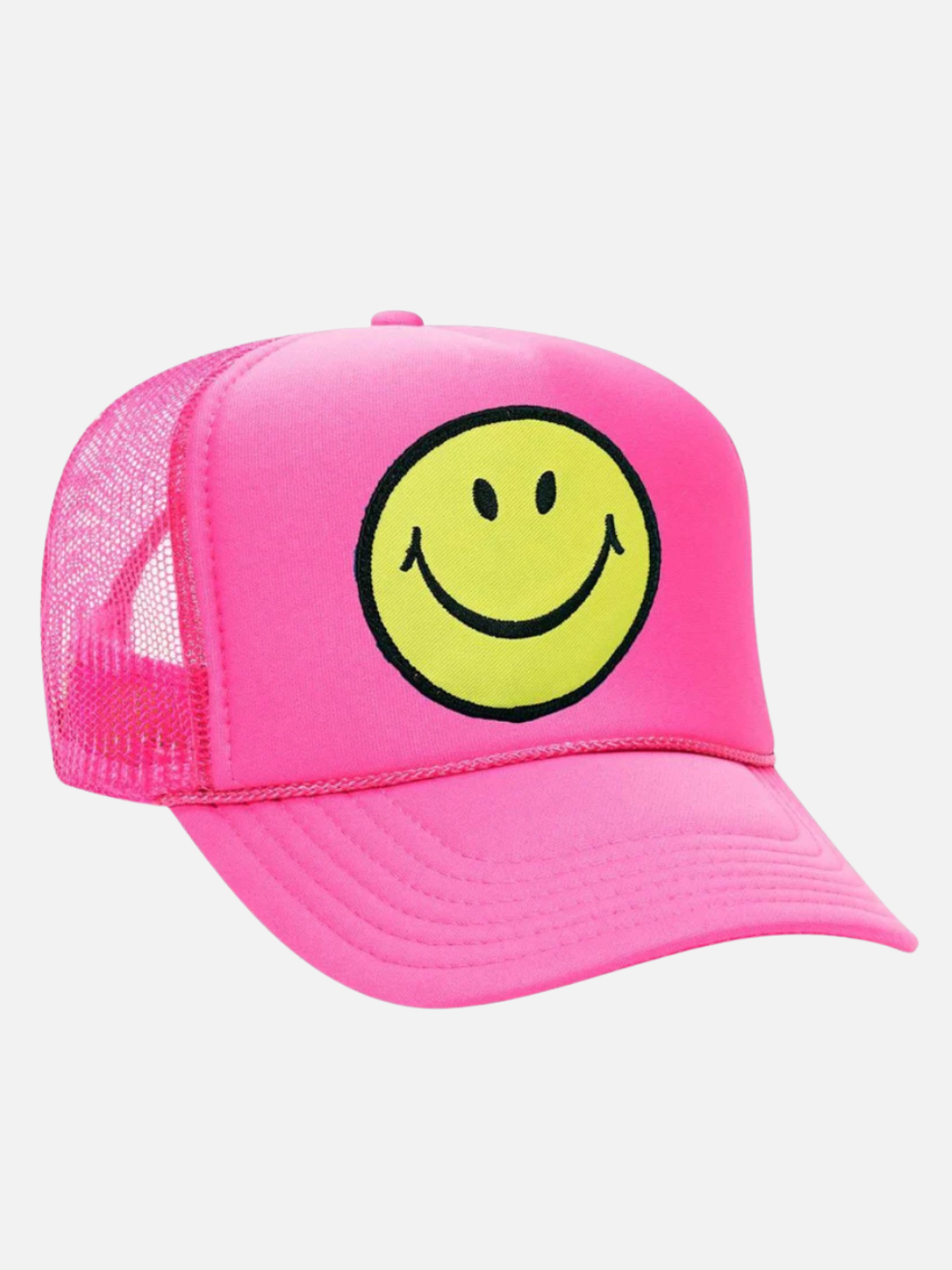 SMILEY VINTAGE LOW RISE TRUCKER HAT IN NEON PINK WHITE PINK - Romi Boutique