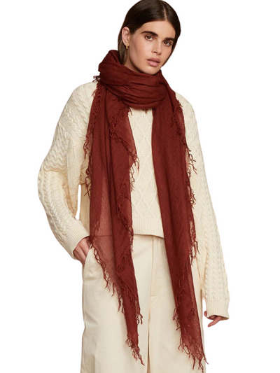CASHMERE AND SILK SCARF IN FIRED BRICK - Romi Boutique