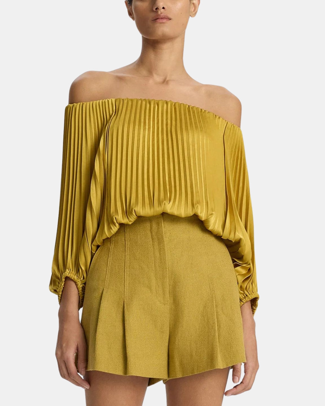 SIENA SATIN PLEATED OFF THE SHOULDER TOP - Romi Boutique