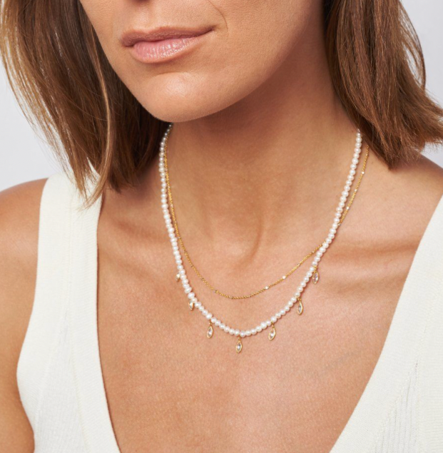WHITE PEARL AND CRYSTAL DUO NECKLACE - Romi Boutique