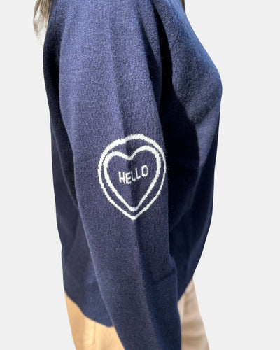 LOVE HELLO SWEATER IN NAVY - Romi Boutique