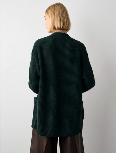 CASHMERE RIBBED OPEN CARDIGAN IN SPRUCE HEATHER - Romi Boutique
